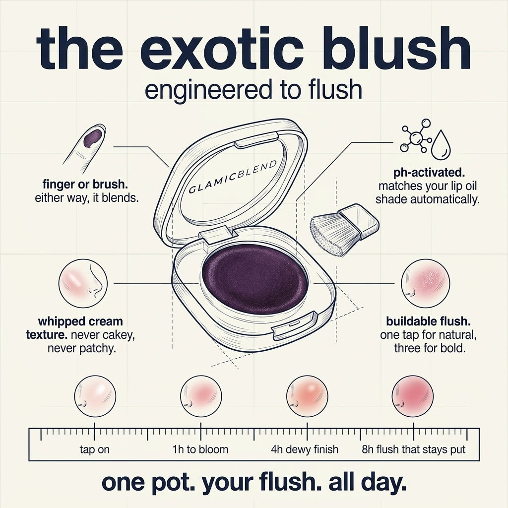 How Exotic Galaxy Blush works: colour-changing cream blush diagram