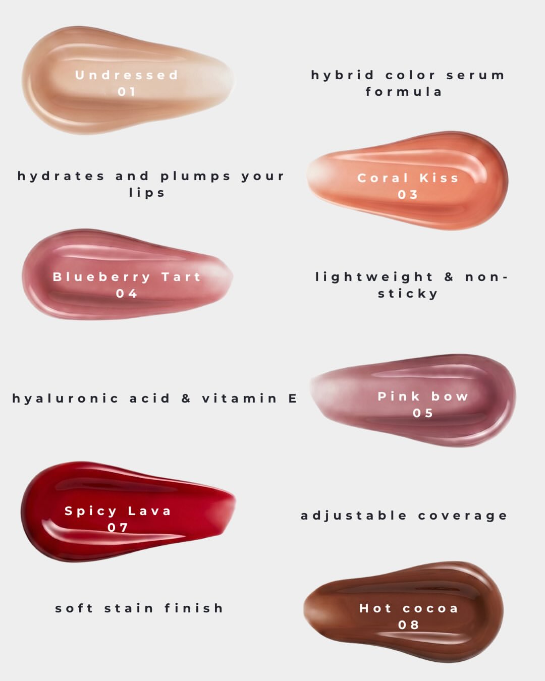 Lip Glaze shade swatches and key features