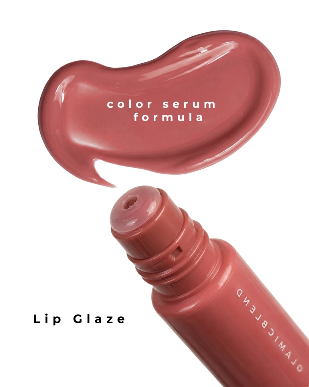 Lip Glaze colour serum formula, tube and swatch