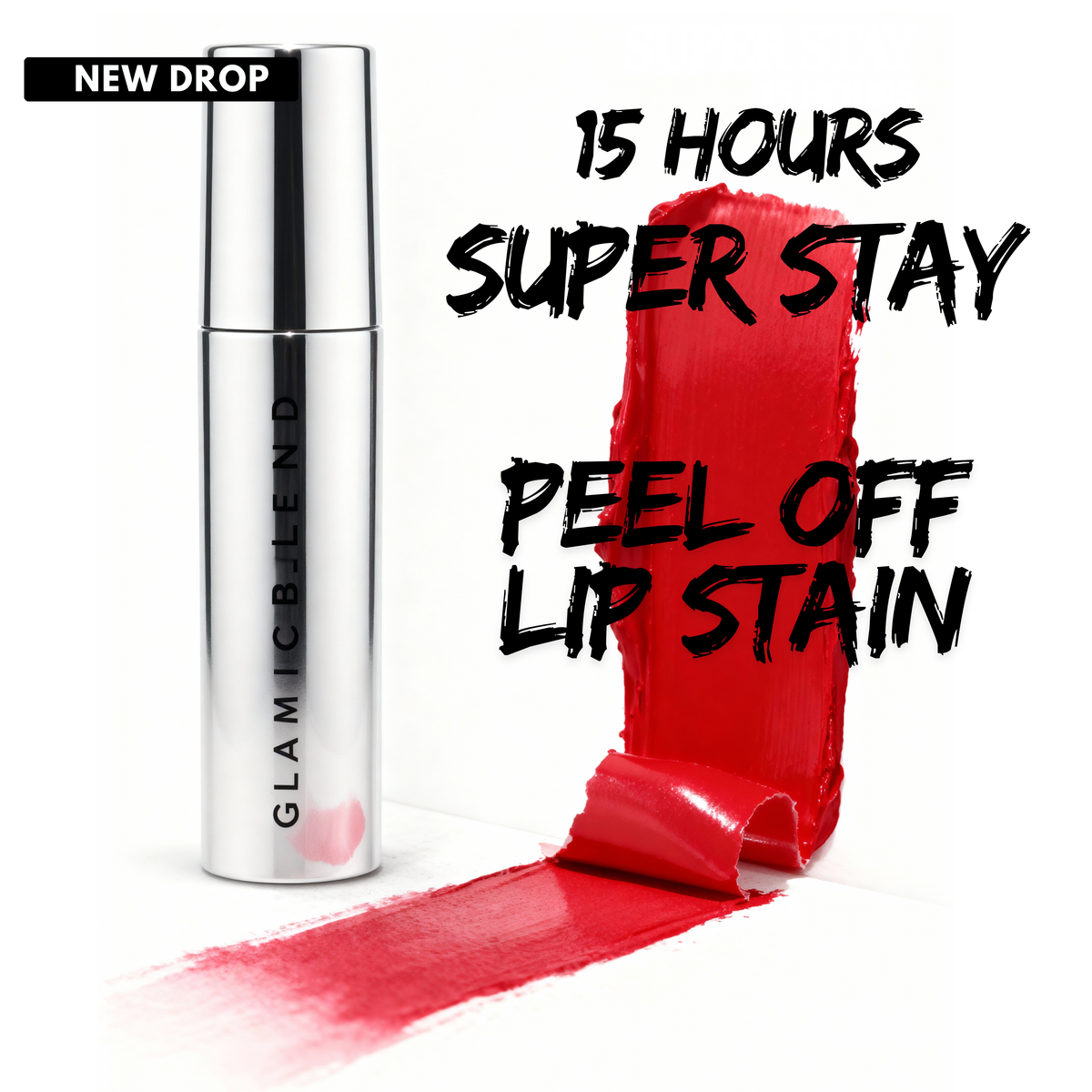 Tubetto della tinta labbra peel-off Stay-On Peel Tint con swatch rosso