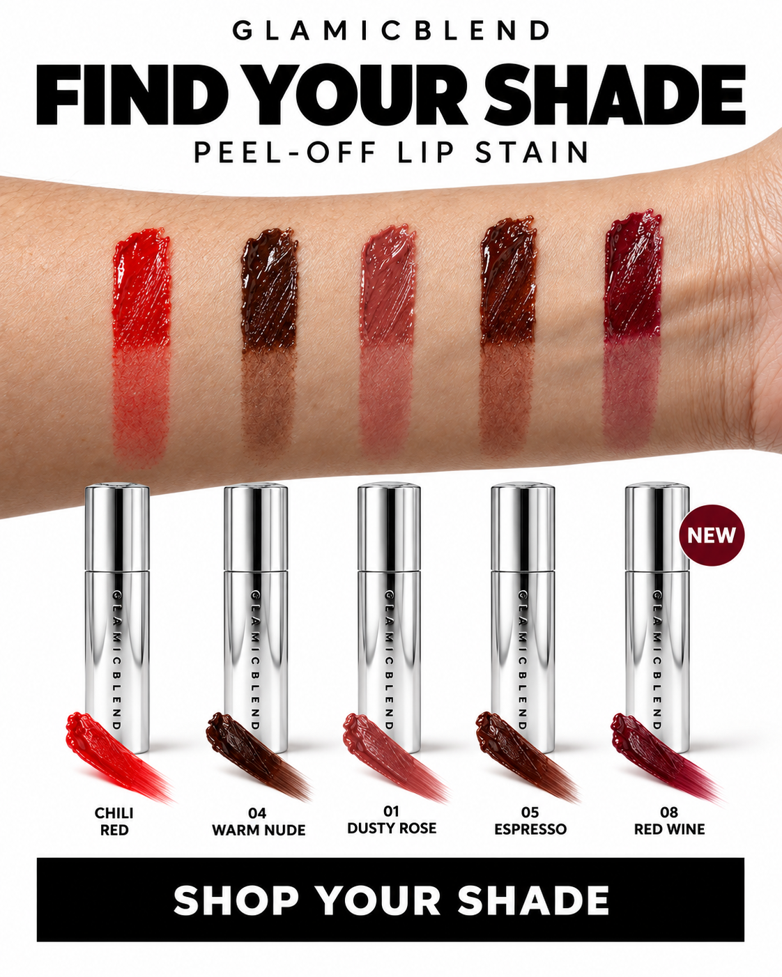 Gamma di tonalità Stay-On Peel Tint provate sul braccio