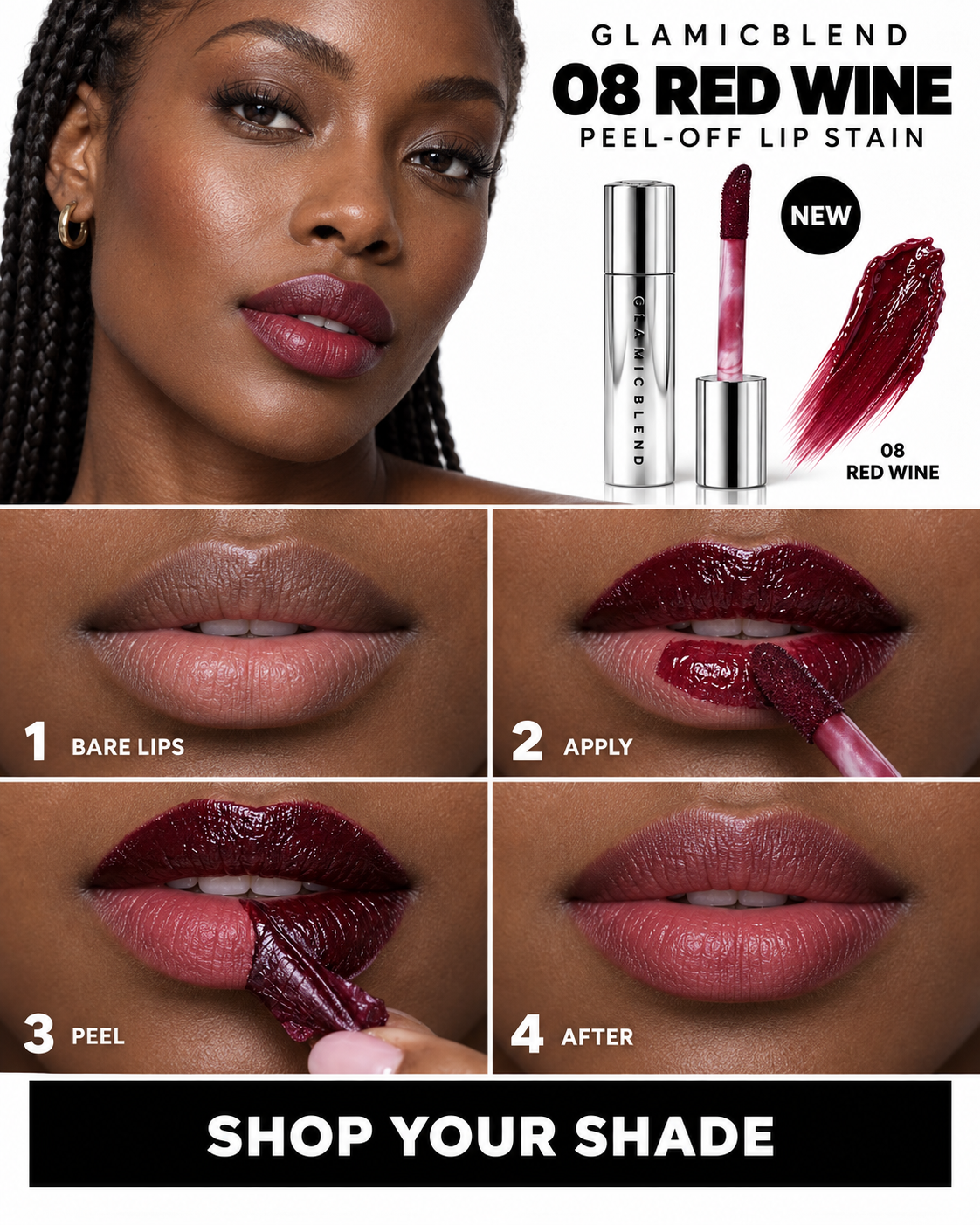 Stay-On Peel Tint nella tonalità Red Wine: applicazione, peel-off e risultato